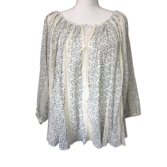 True Religion Tops - True Religion Womens Boho Top S Blue & White Trellis Print With Princess Seams